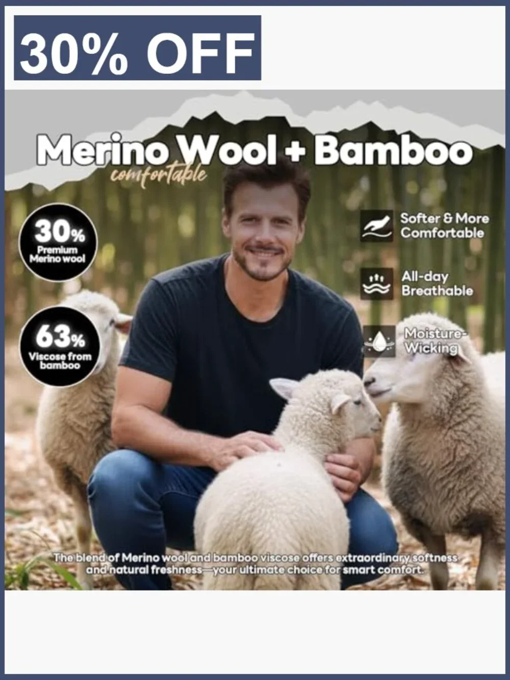 Merino Wool Men's Undershirt 2 Pack Moisture Wicking Lightweight Crewneck